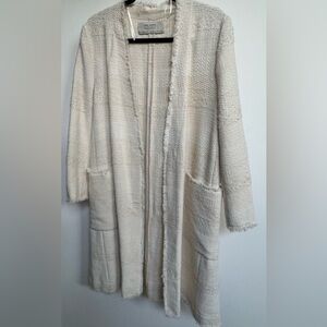 Zara Basic Ivory/Cream Tweed Open Front Long Jacket/Blazer. Size XL. Like new.